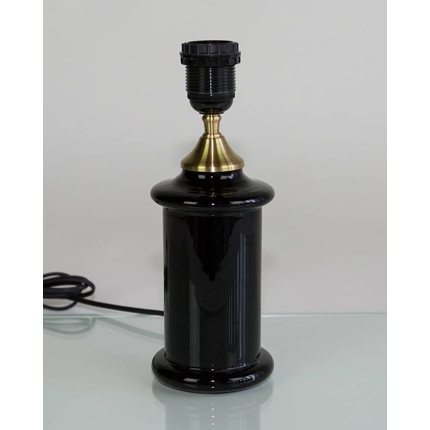 Black table lamp in glass with brass fitting (akin to Holmegaard apoteker)
