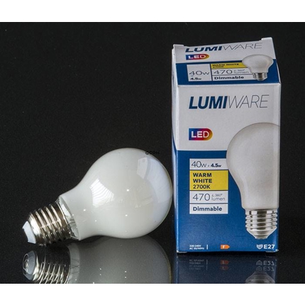 LED standard pære E27 5 W 470 lm (svarer til 40 watt), DÆMPBAR - 2700 K Meget Varmt Hvidt lys