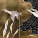 Kinesisk væg panel med buer,  6-fløjet (skillevæg) Guld med fugle  Bredde 250 Højde 180cm (udstillingsmodel)