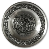 1986 Astri Holthe Norwegian Pewter Christmas plate, Sleighride in the snow
