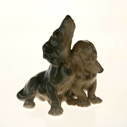 Paar Dackel stehen in Freundschaft, Bing & Gröndahl Hund Figur Nr. 1805