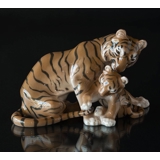 Tiger with cub playing lovingly with its mother's tail, Bing & Grondahl figurine