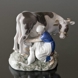 Milkmaid milking a cow while the cat looks on, Bing & Grondahl figurine no. 443 / 2017