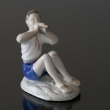Fluteplayer, sitting boy learning the notes, Bing & Grondahl figurine No. 2344