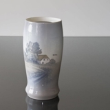 Vase with country cottage and road, Bing & Grondahl No. 527-95