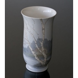 Vase with scenery with birch trees and a cottage, Bing & Grondahl