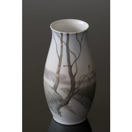 Vase with landscape with river, Bing & Grondahl no. 8793-249