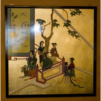 Kinesisk vægpanel med damer, håndmalet
