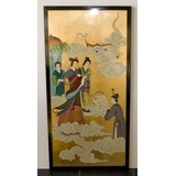 Kinesisk vægpanel med damer, håndmalet H: 122 cm B: 61 cm