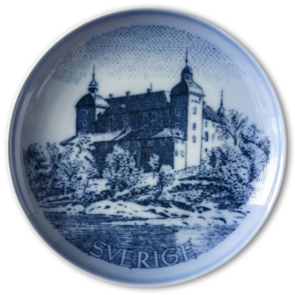 Swedish Stamp plate with Tido Castle, Sweden, drawing in blue, Bing & Grondahl