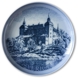 Swedish Stamp plate with Tido Castle, Sweden, drawing in blue, Bing & Grondahl