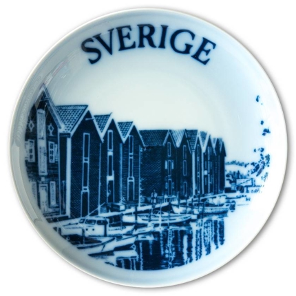 Swedish Stamp plate with "Sunds" canal in Hudiksvall, Sweden, drawing in blue, Bing & Grondahl