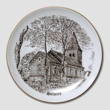 Holsted Church plate, drawing in brown, Bing & Grondahl