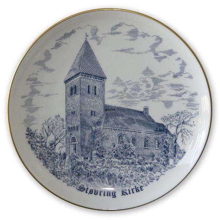 Støvring Kirche Teller, Zeichnung in blau, Bing & Gröndahl