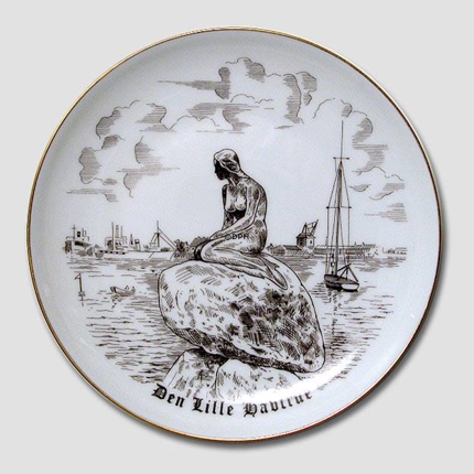 The Little Mermaid plate, drawing in brown, Bing & Grondahl