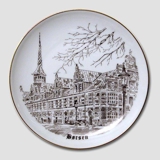 Plate with The Copenhagen Stock Exchange , drawing in brown, Bing & Grondahl