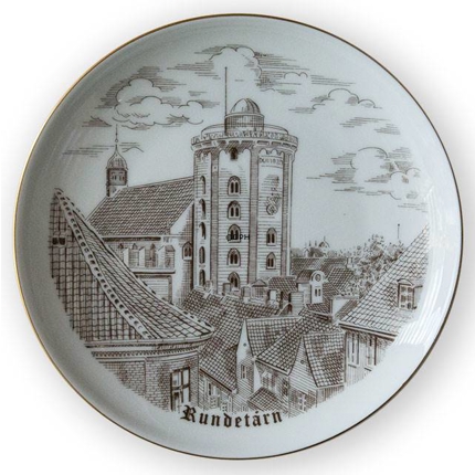 Der runde Turm in Copenhagen Teller, Zeichnung in braun, Bing & Gröndahl