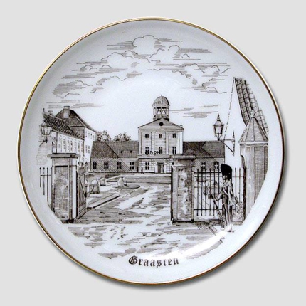 Bing & Grøndahl Platte med Gråsten Slot, brun stregtegning