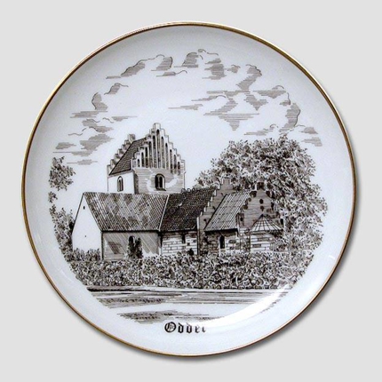 Odder Kirche Teller, Zeichnung in braun, Bing & Gröndahl