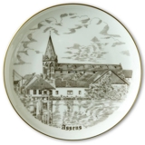 Platte med motiv fra Assens, brun stregtegning, Bing & Grøndahl