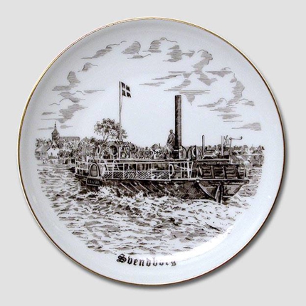 Bing & Grondahl Plate, Svendborg, drawing in brown