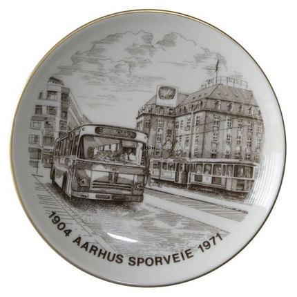 Bing & Gröndahl Teller, Aarhus Tram 1904-1971, Zeichnung in Braun