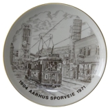 Bing & Grondahl Plate, Aarhus Tramways, drawing in brown