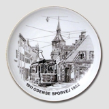 Bing & Grondahl Plate , Odense Tramways, drawing in brown