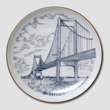 Bing & Grondahl Plate, The New Little Belt Bridge, Middelfart, drawing in blue