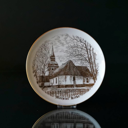 Bing & Grondahl Plate, Marstal Chuch, drawing in brown