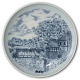 Bing & Grondahl Plate, Sæby, drawing in blue