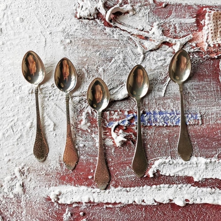 Silber 5 Teelöffel mit Gravur auf der Rückseite