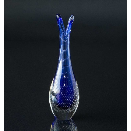 Vase, Holmegaard, Glas Blau mit Blasen