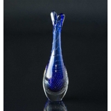 Næbvase, Holmegaard, glas blå med bobler