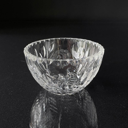 Krystal glas lille skål med slibninger, blomstermotiv