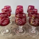 Böhmische Portweingläser aus Kristall, dunkelrosa, Set aus 9 Stück