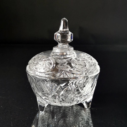 Krystal glas bonbonniere, skål med låg, med slibninger