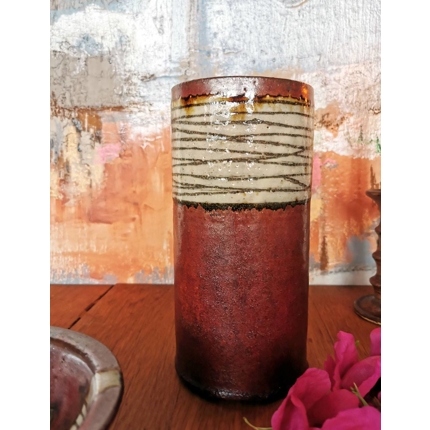 Keramik vase, brun med mønster