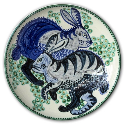 Große Keramikschale von Svend P mit Kaninchen