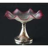 Cake dish on foot with wavy pink bowl ø23cm