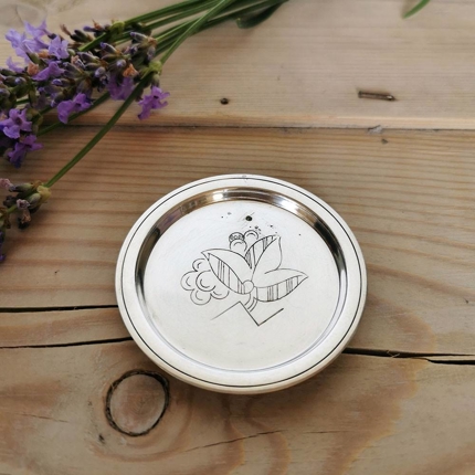 Sølv glasbakke, 6,5 cm, med brugsspor