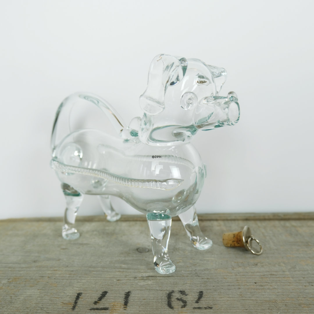 Holmegaard snapsehund, mundblæst glas karafel, gammel