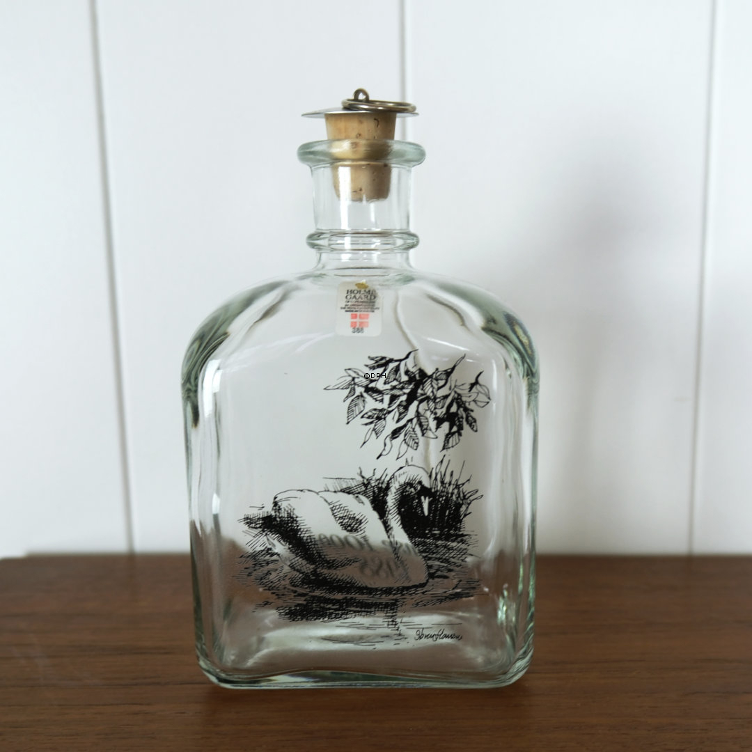 Holmegaard Karaffe mit Schwan, gefertigt zum 1000-jährigen Jubiläum von Odense im Jahr 1988.