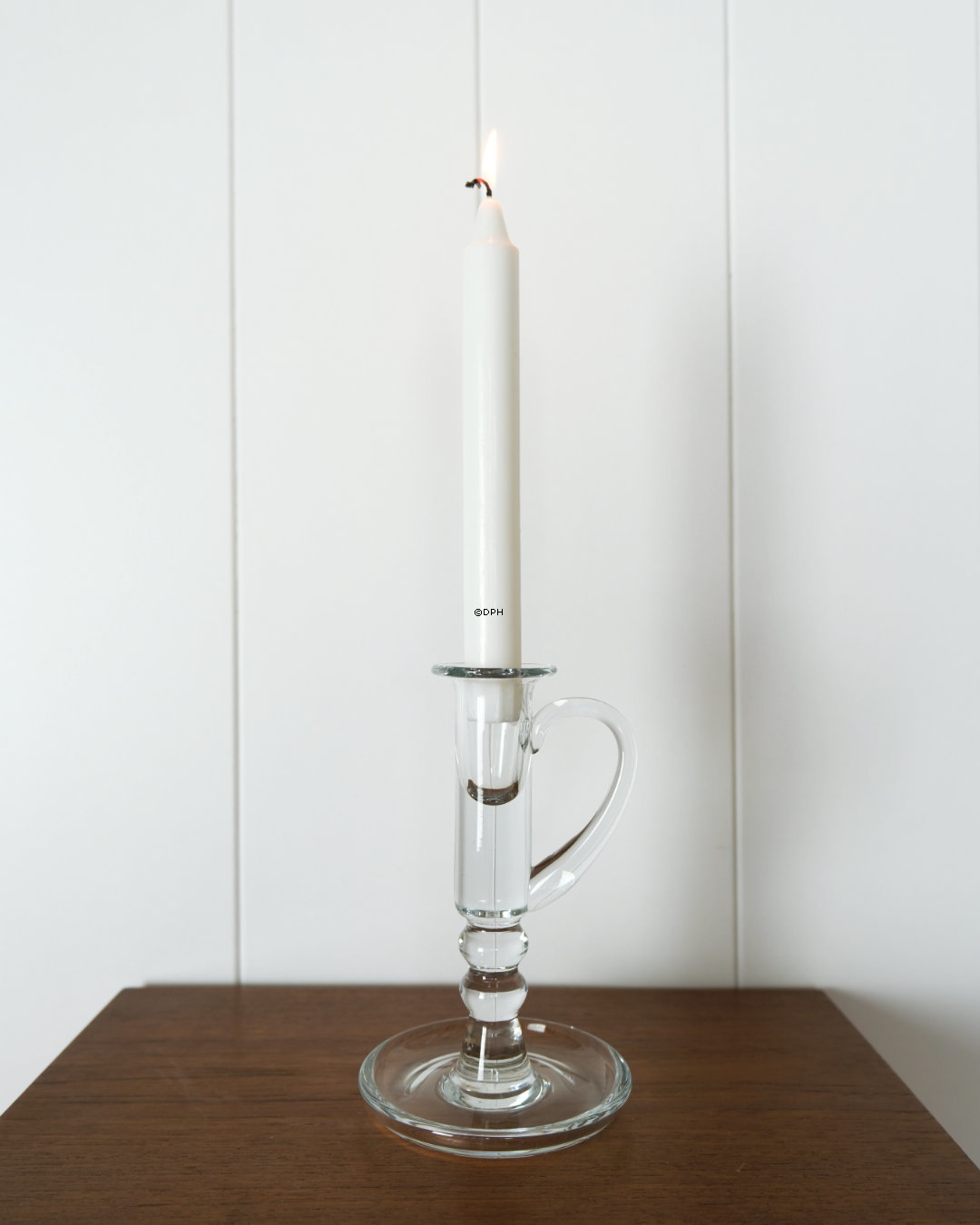 Holmegaard Kammerleuchter, Glas-Kerzenhalter, Höhe 17 cm.