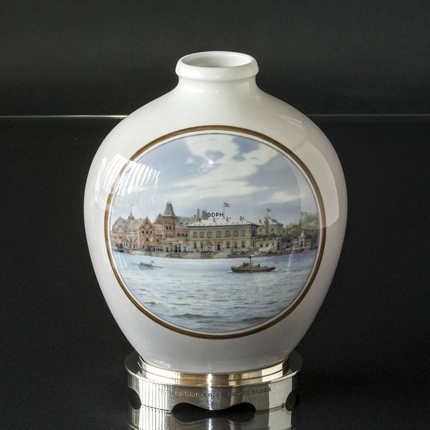 Oval vase with ship motif, Royal Copenhagen UNICA Signed: Chr. Benjamin Olsen 2.7. 1933