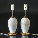 Lamps PAIR of 2 pcs.i with snow landscape, Royal Copenhagen Art Noveau - Mounted with new cord and socket