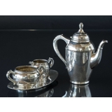 Coffee pot, creamer and sugar bowl and tray in silver plating