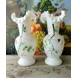 Antique vases in opal white glass with motif of flowers, set of 2