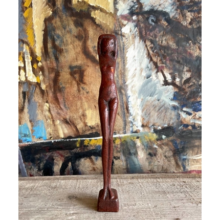 Otto P female figure, Red Wood figurine. Signed "Otto P", Otto Pedersen, 1902-95, Odense.