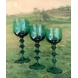 Vintage Drinking glasses 11 pcs. - Dark green/turquoise with beautiful stem